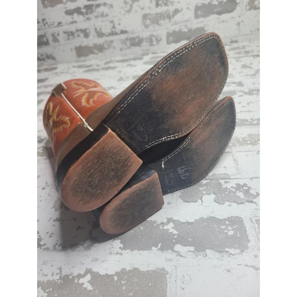 Justin 302JR Kids Cowboy Boots Size 2.5D Western‎ Orange/Brown